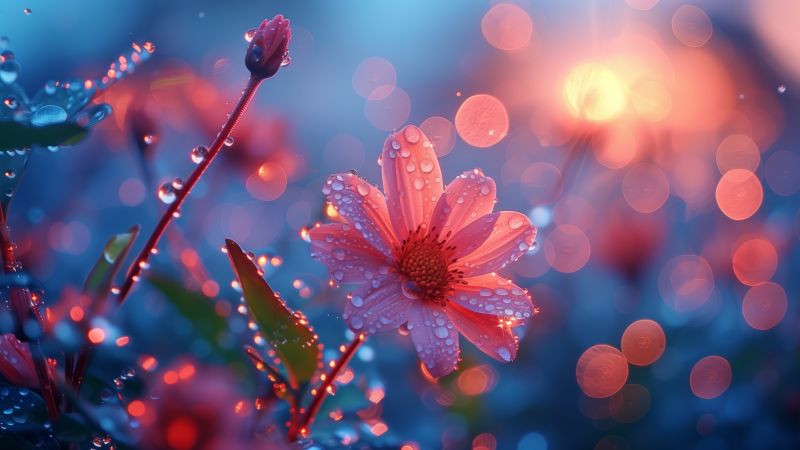 flowers, pink, raindrops (horizontal)
