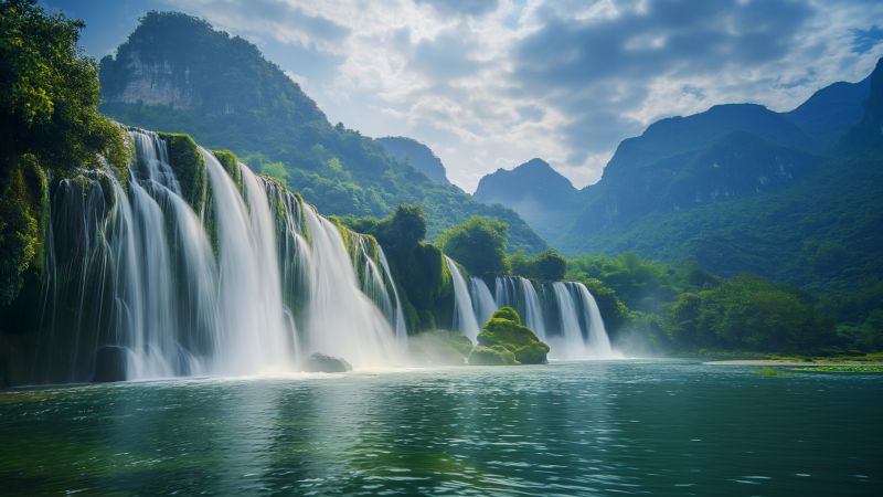 waterfall wallpaper, Beautiful Dry Nur, serene nature, background for desktop wallpaper (horizontal)