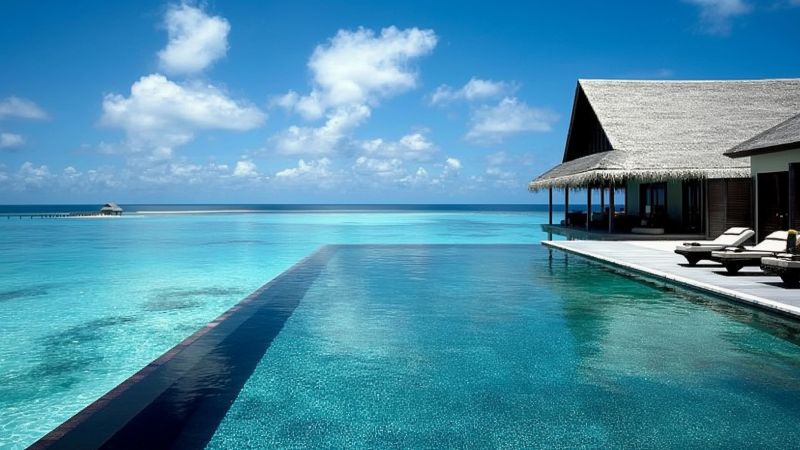 Maldives wallpaper, travel, blue sky, background for desktop wallpaper (horizontal)