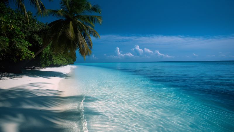 tropical beach wallpaper, azure sea, coastal scenery, background for desktop wallpaper (horizontal)