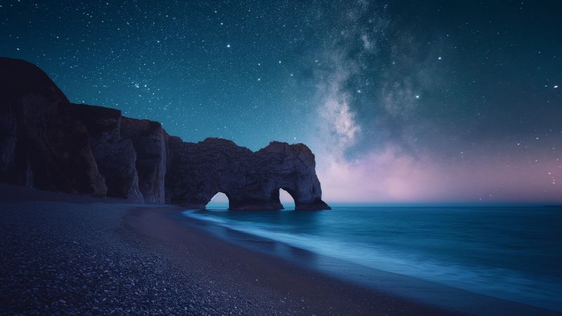 Durdle Door wallpaper, stars, coastal England, background for desktop wallpaper (horizontal)