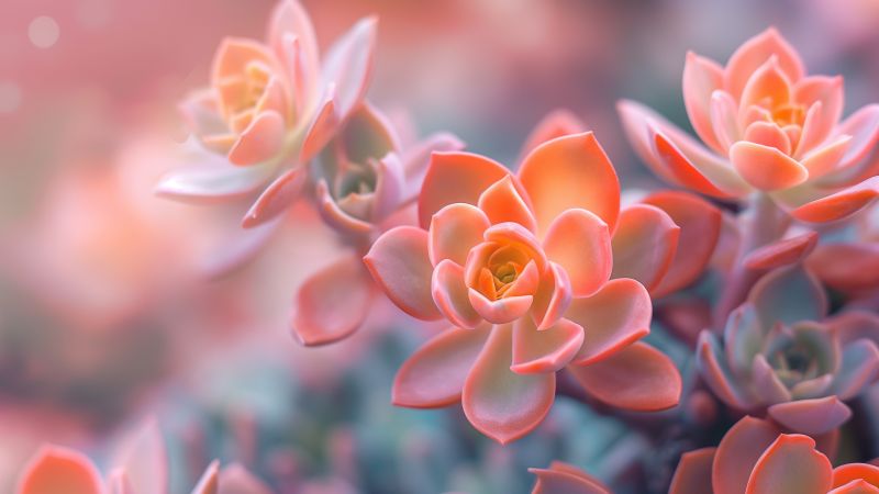 succulent flowers wallpaper, botanical art, nature details, background for desktop wallpaper (horizontal)