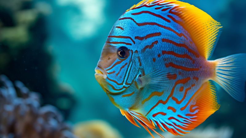 Discus wallpaper, exotic fish, orange fish, background for desktop wallpaper (horizontal)