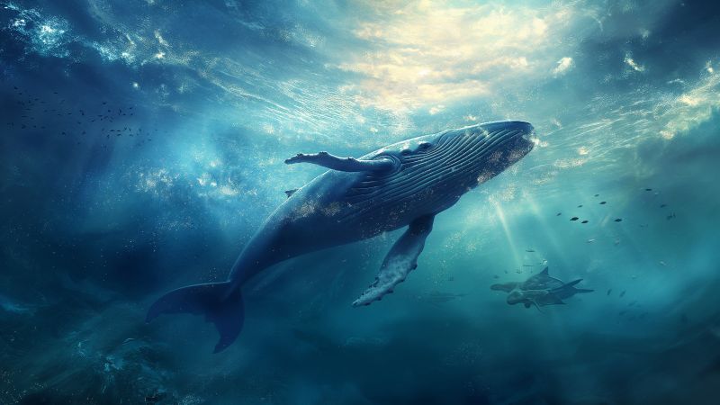 Whale wallpaper, ocean, water, background for desktop wallpaper (horizontal)