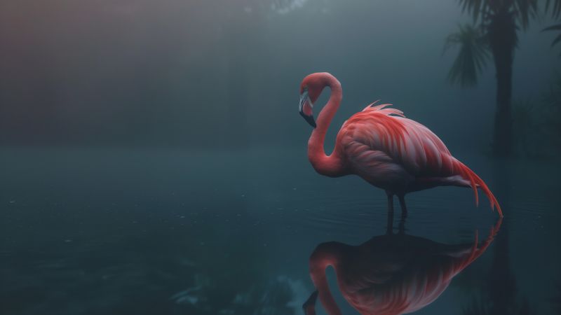 flamingo wallpaper, bird, red, background for desktop wallpaper (horizontal)