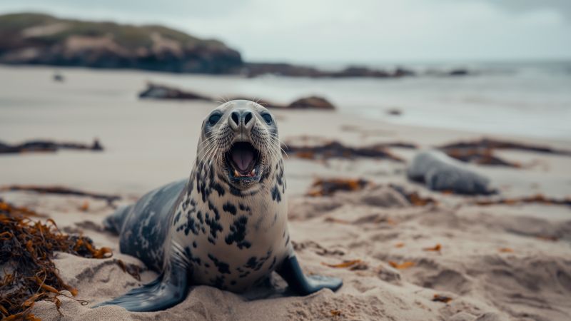 grey seal wallpaper, funny, Scotland, background for desktop wallpaper (horizontal)