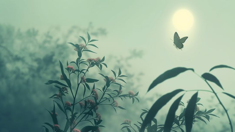 butterfly wallpaper, garden, greenery, background for desktop wallpaper (horizontal)