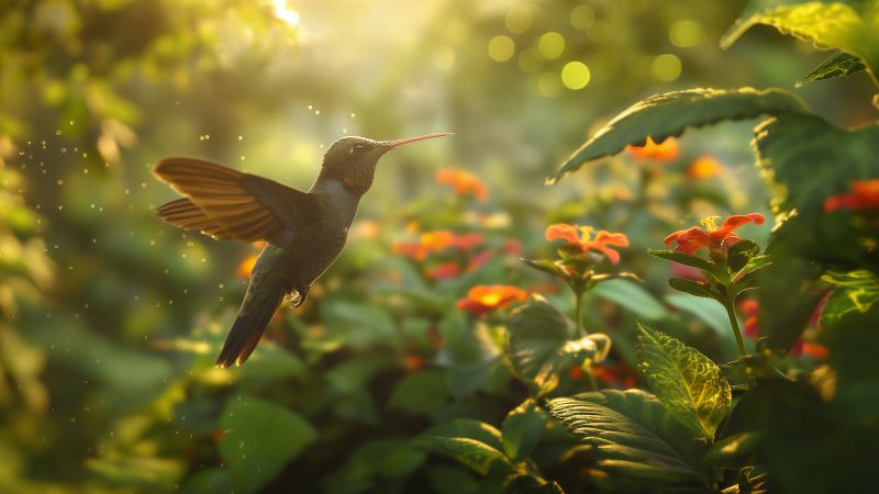 Hummingbird wallpaper, nectar, flying, background for desktop wallpaper (horizontal)