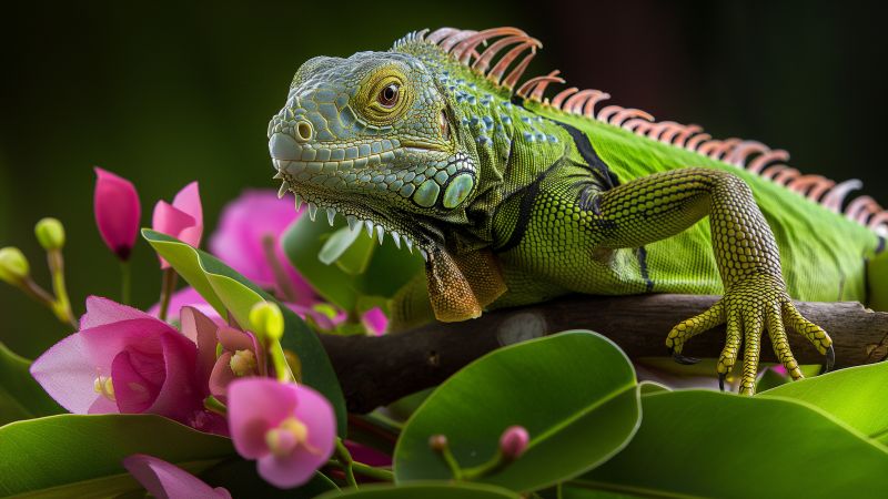 Iguana wallpaper, reptiles, green, background for desktop wallpaper (horizontal)