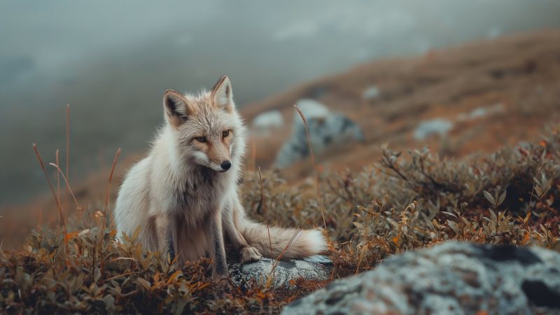 Arctic fox wallpaper, nature, grey, background for desktop wallpaper (horizontal)