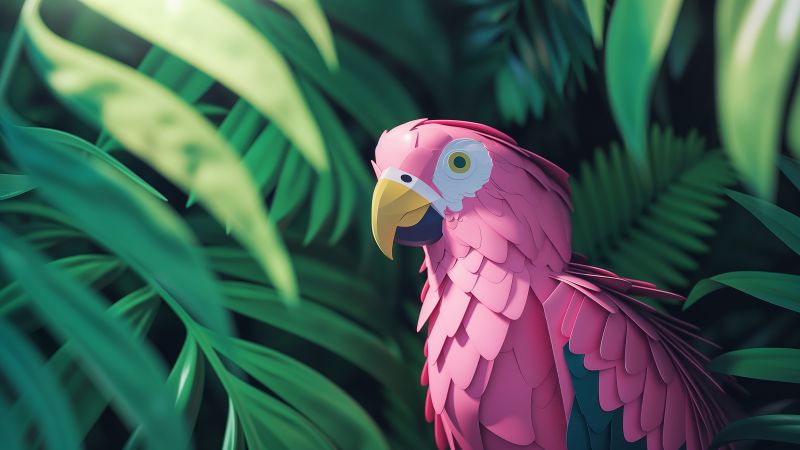 Bird wallpaper, tropical, pink, background for desktop wallpaper (horizontal)