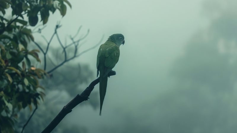 Indian ring parakeet wallpaper, green, branch, background for desktop wallpaper (horizontal)