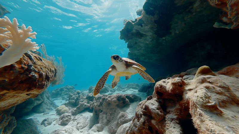 Turtle wallpaper, Caribbean, sea life, background for desktop wallpaper (horizontal)