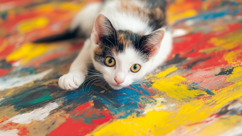 kitten wallpaper, feline, painting, background for desktop wallpaper (horizontal)