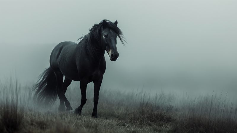 horse wallpaper, black, 4k wallpaper, background for desktop wallpaper (horizontal)