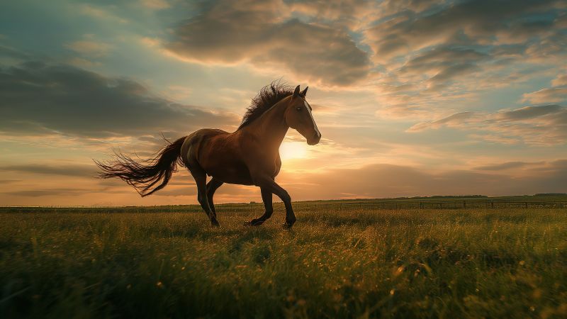 horse wallpaper, sunset, hooves, background for desktop wallpaper (horizontal)