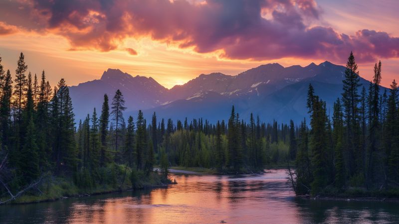 forest wallpaper, river, nature, background for desktop wallpaper (horizontal)