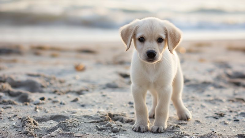 Dog wallpaper, pet, sea, background for desktop wallpaper (horizontal)