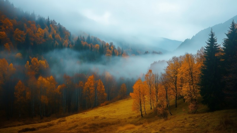 autumn wallpaper, forest trails, alpine views, background for desktop wallpaper (horizontal)