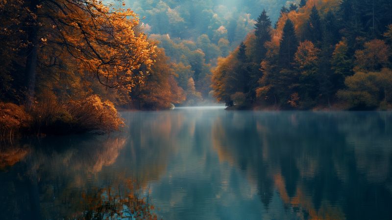 autumn wallpaper, lake, fall foliage, background for desktop wallpaper (horizontal)