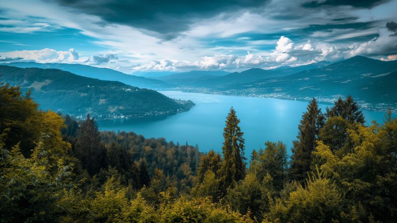 Lake Zurich wallpaper, serene forest, tranquil waters, background for desktop wallpaper (horizontal)