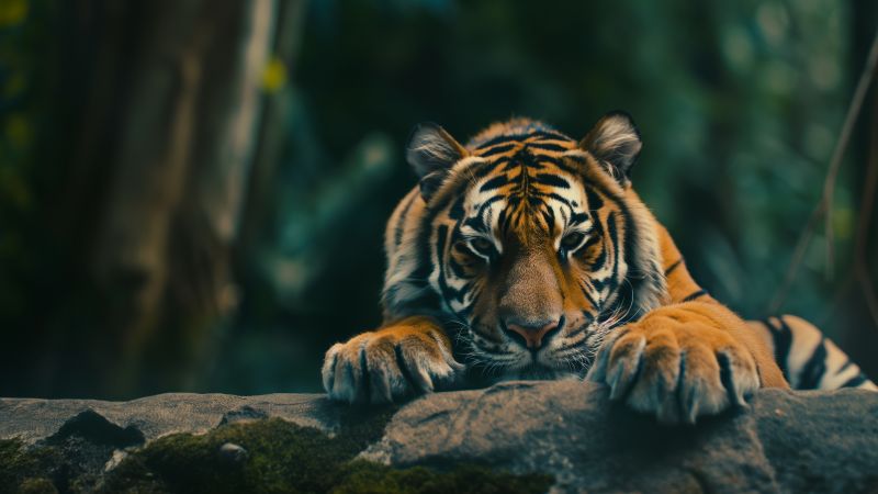 tiger wallpaper, cute wildlife, playful animals, background for desktop wallpaper (horizontal)