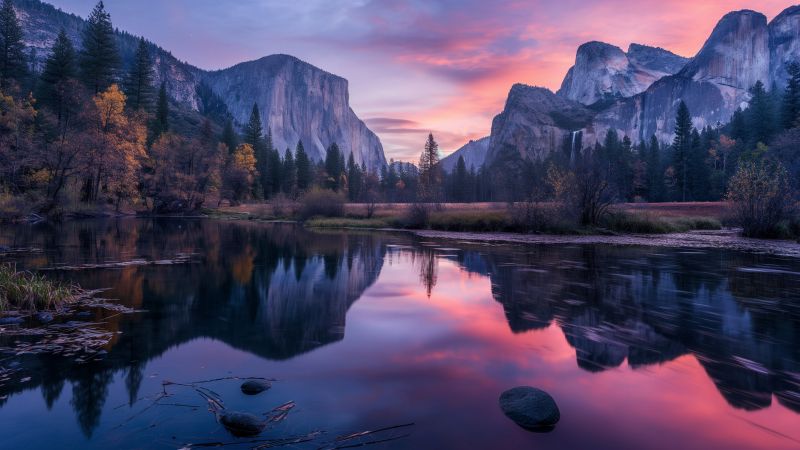 El Capitan wallpaper, sunset, mountains, background for desktop wallpaper (horizontal)