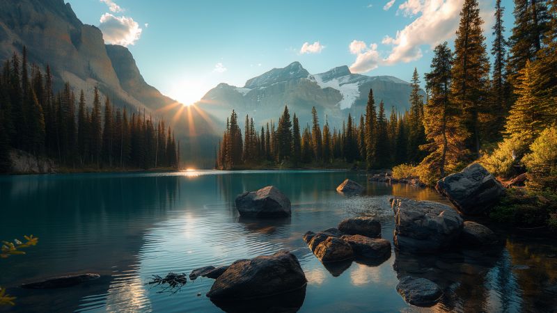 Yosemite wallpaper, mountains, forest, background for desktop wallpaper (horizontal)