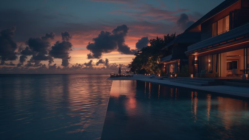 Maldives wallpaper, tropical paradise, crystal-clear water, background for desktop wallpaper (horizontal)