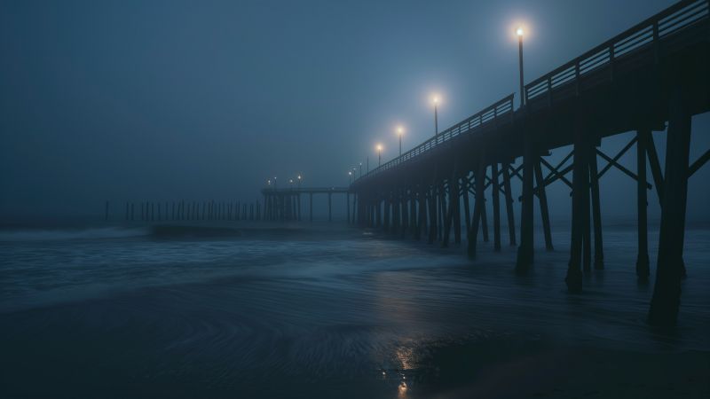 ocean wallpaper, pier, twilight, background for desktop wallpaper (horizontal)