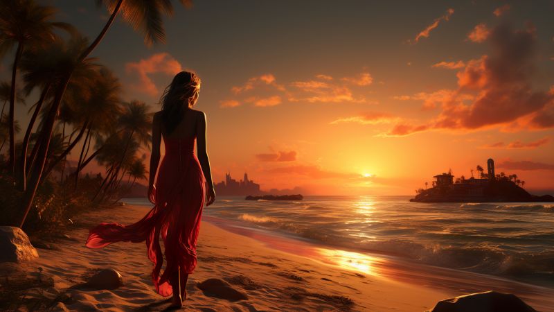 girl wallpaper, beauty, sunset, background for desktop wallpaper (horizontal)