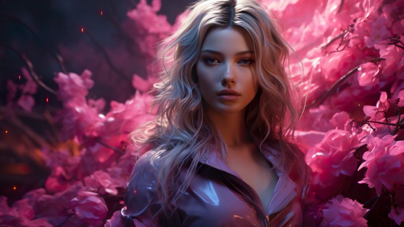 girl wallpaper, blonde, 4K, background for desktop wallpaper (horizontal)