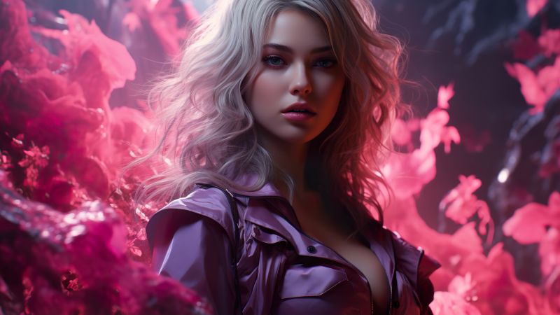 girl wallpaper, floral, vibrant, background for desktop wallpaper (horizontal)