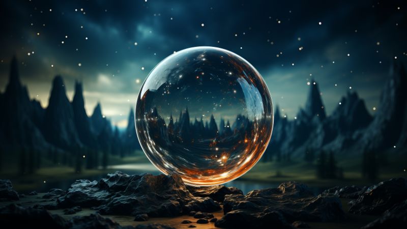 mountains wallpaper, orb, glass, background for desktop wallpaper (horizontal)