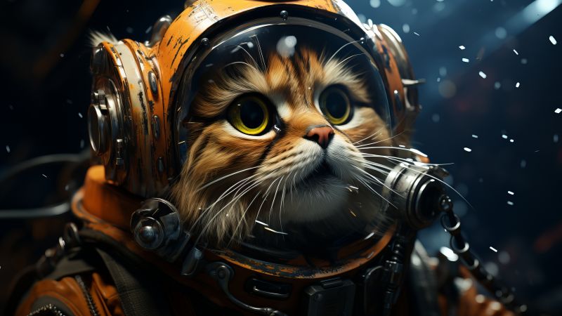 cat wallpaper, 4k, outer space, background for desktop wallpaper (horizontal)