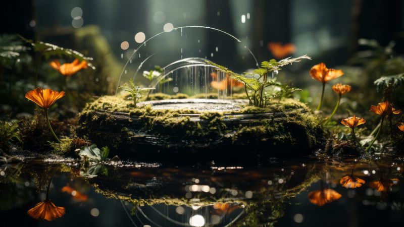 forest wallpaper, stream, peaks, background for desktop wallpaper (horizontal)