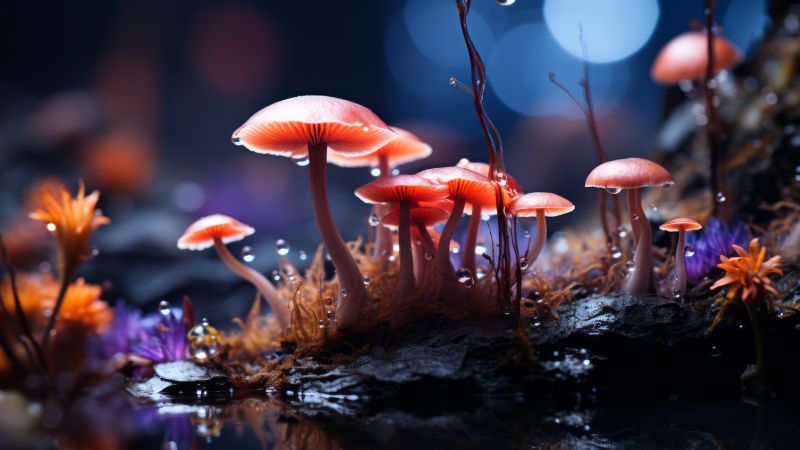 mushrooms wallpaper, toadstools, spores, background for desktop wallpaper (horizontal)