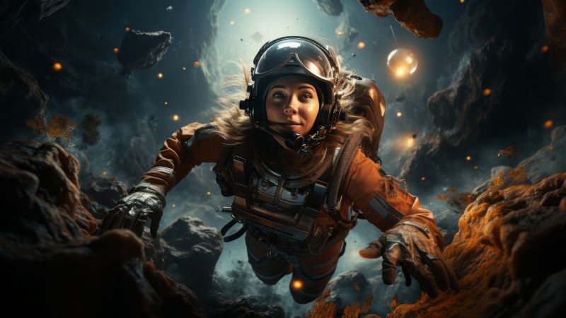 girl wallpaper, cosmic, space, background for desktop wallpaper (horizontal)