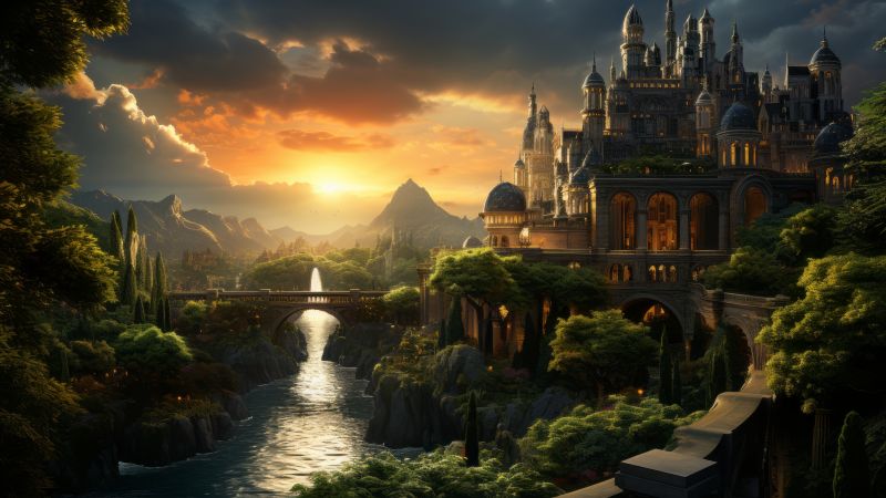 castle wallpaper, enchanted, mythical, background for desktop wallpaper (horizontal)