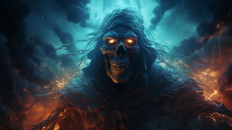 demon wallpaper, flames, 4k, background for desktop wallpaper (horizontal)