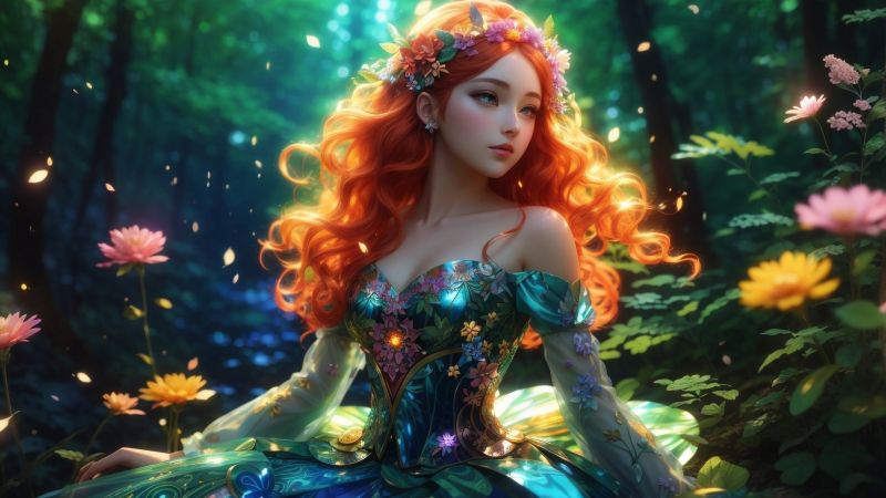 anime girl wallpaper, enchanted forest, woodland scenery, background for desktop wallpaper (horizontal)