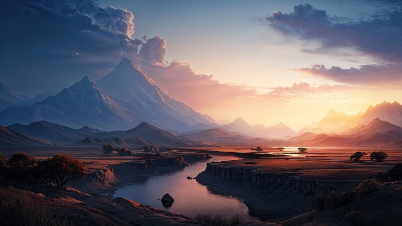 forest wallpaper, mountain range, scenic view, background for desktop wallpaper (horizontal)