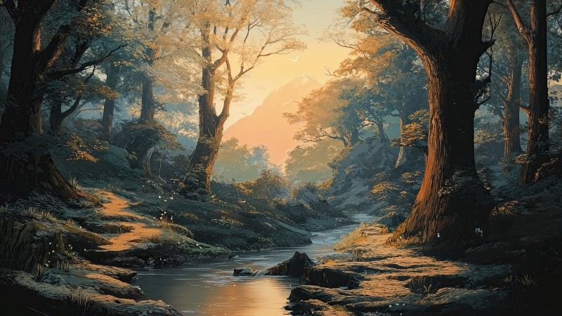 forest wallpaper, mountain range, peaks, background for desktop wallpaper (horizontal)