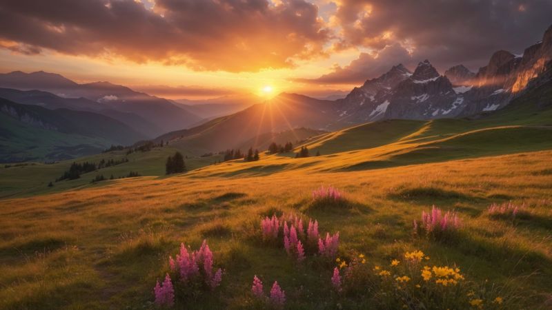 forest wallpaper, twilight, golden hour, background for desktop wallpaper (horizontal)