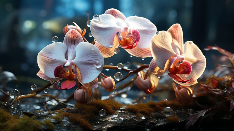 orchids wallpaper, flowers, moisture, background for desktop wallpaper (horizontal)