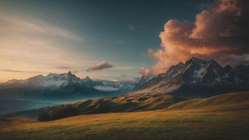 mountains wallpaper, sunset, windows, background for desktop wallpaper (horizontal)