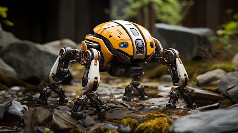 robot wallpaper, artificial intelligence, wilderness, background for desktop wallpaper (horizontal)