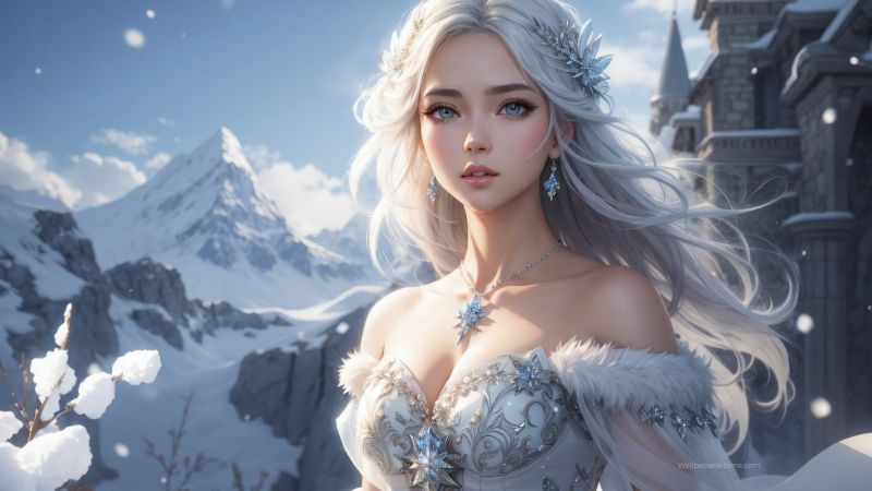 anime girl wallpaper, snowy landscape, anime character, background for desktop wallpaper (horizontal)