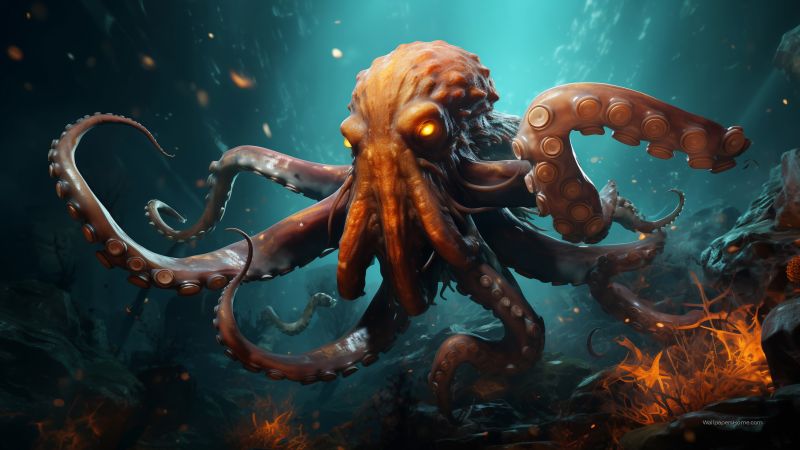 octopus wallpaper, underwater, cephalopod, background for desktop wallpaper (horizontal)