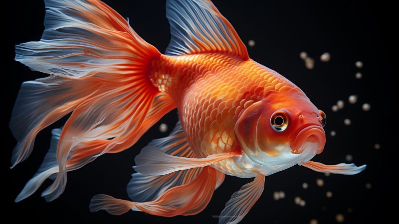 golden fish wallpaper, underwater scene, tropical fish, background for desktop wallpaper (horizontal)